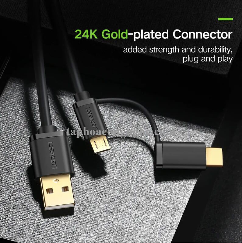 Ugreen 30173 0.5M màu Đen Thiết bị chuyển đổi USB 2.0 sang type-C và micro USB US142 30030173